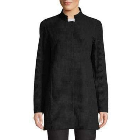 Eileen Fisher Black Waffle Knit Snap Front Jacket XL - Picture 1 of 6